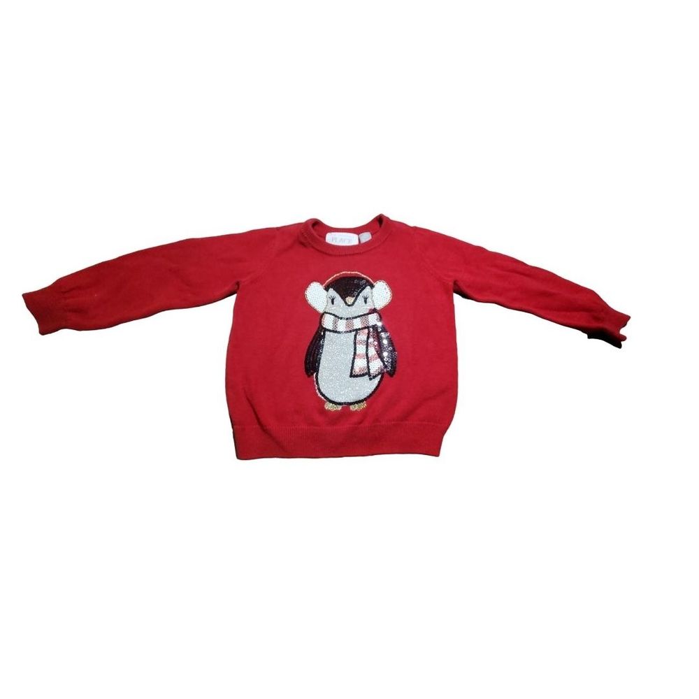 Christmas holiday winter festive penguin sequin long sleeve red baby size 12-18m